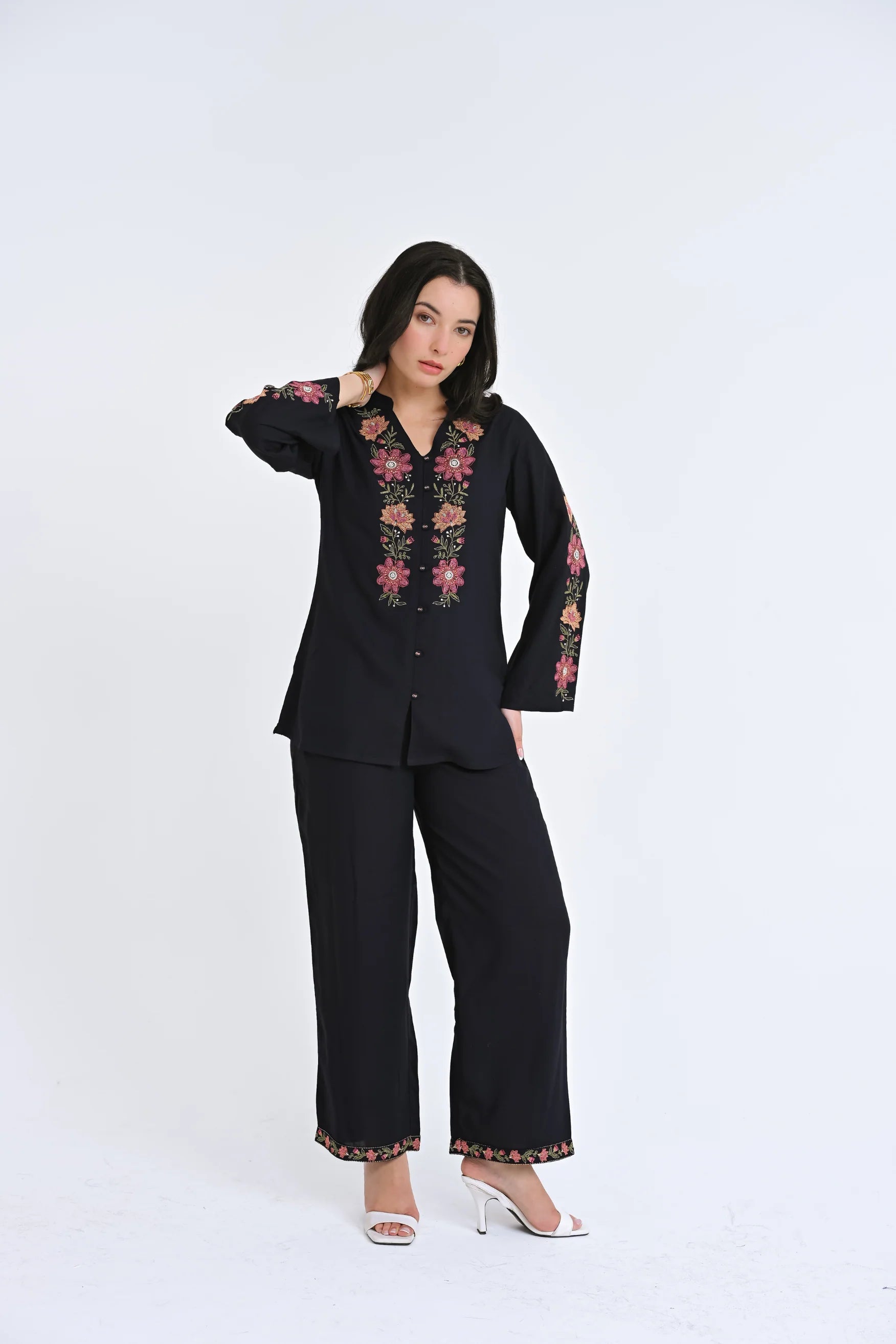 Aurelia Embroidered Co-ord Set- Navy