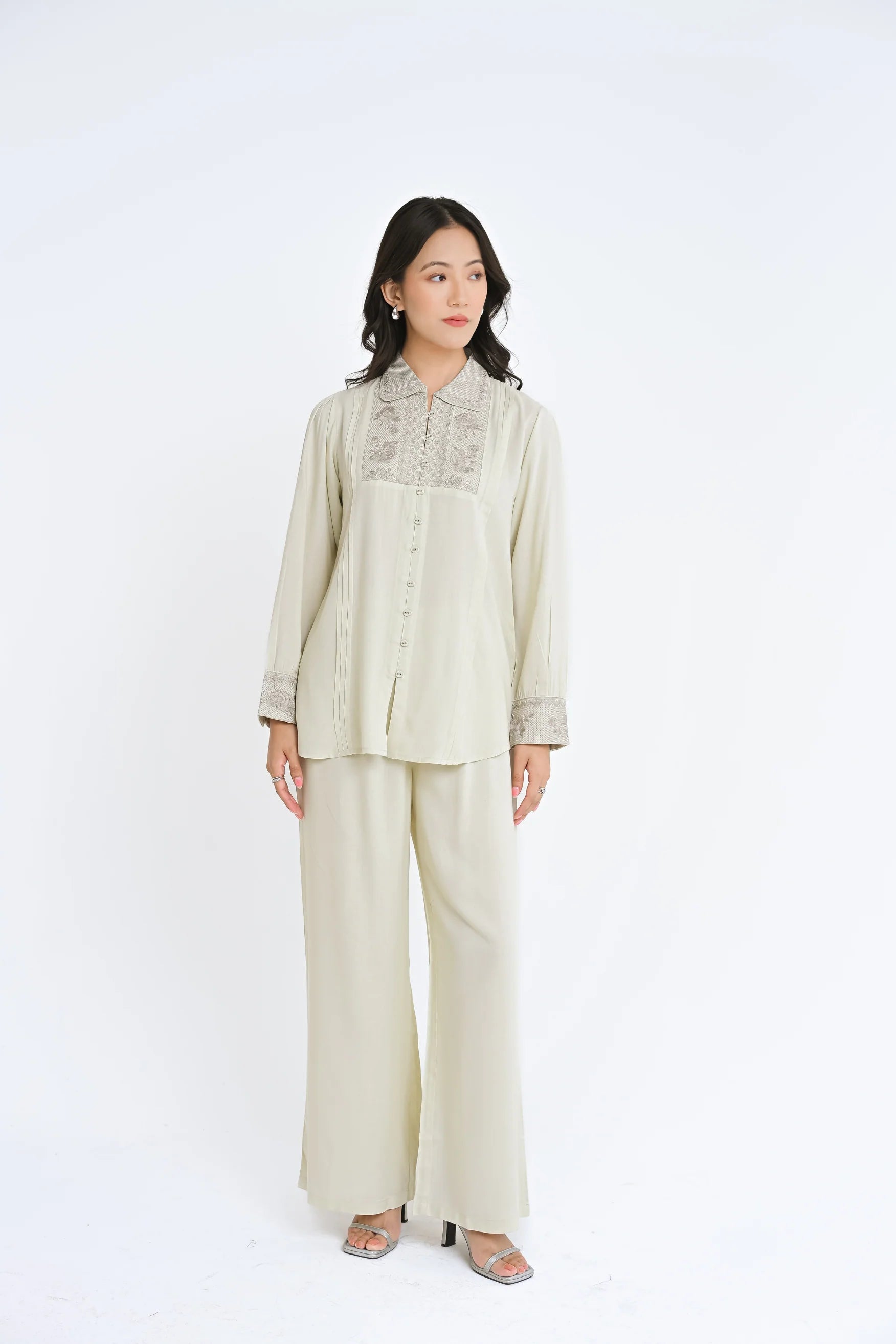 Valencia Embroidered Shirt Top- Ivory