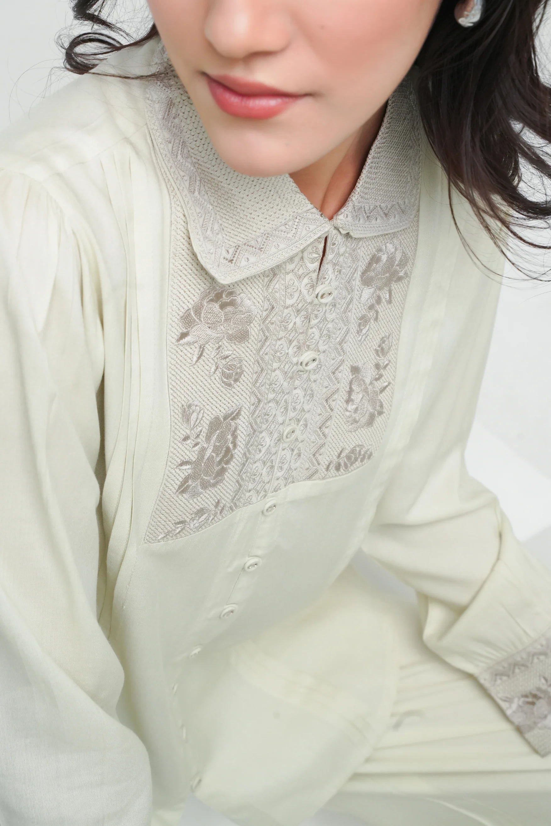 Valencia Embroidered Shirt Top- Ivory
