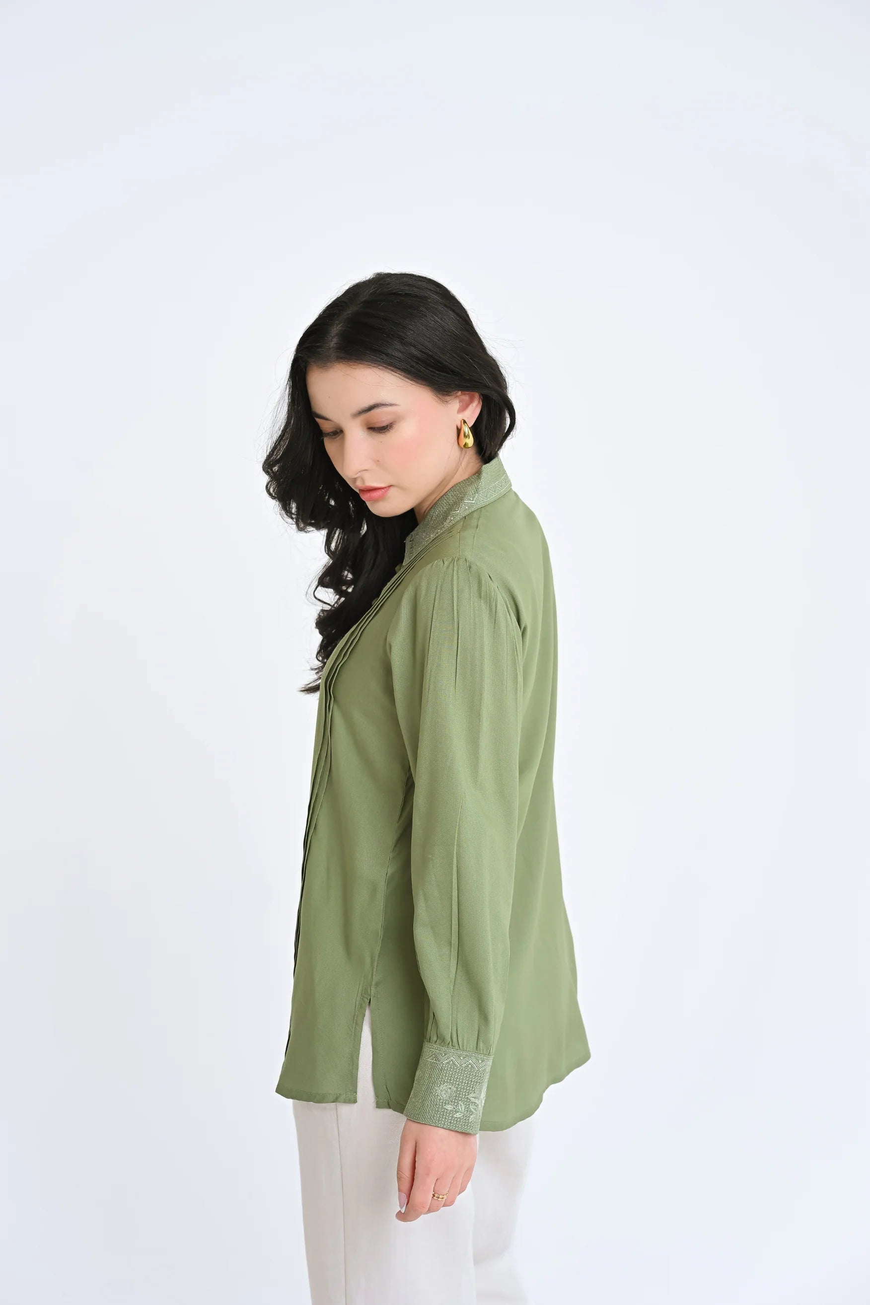Valencia Embroidered Shirt Top- Sage