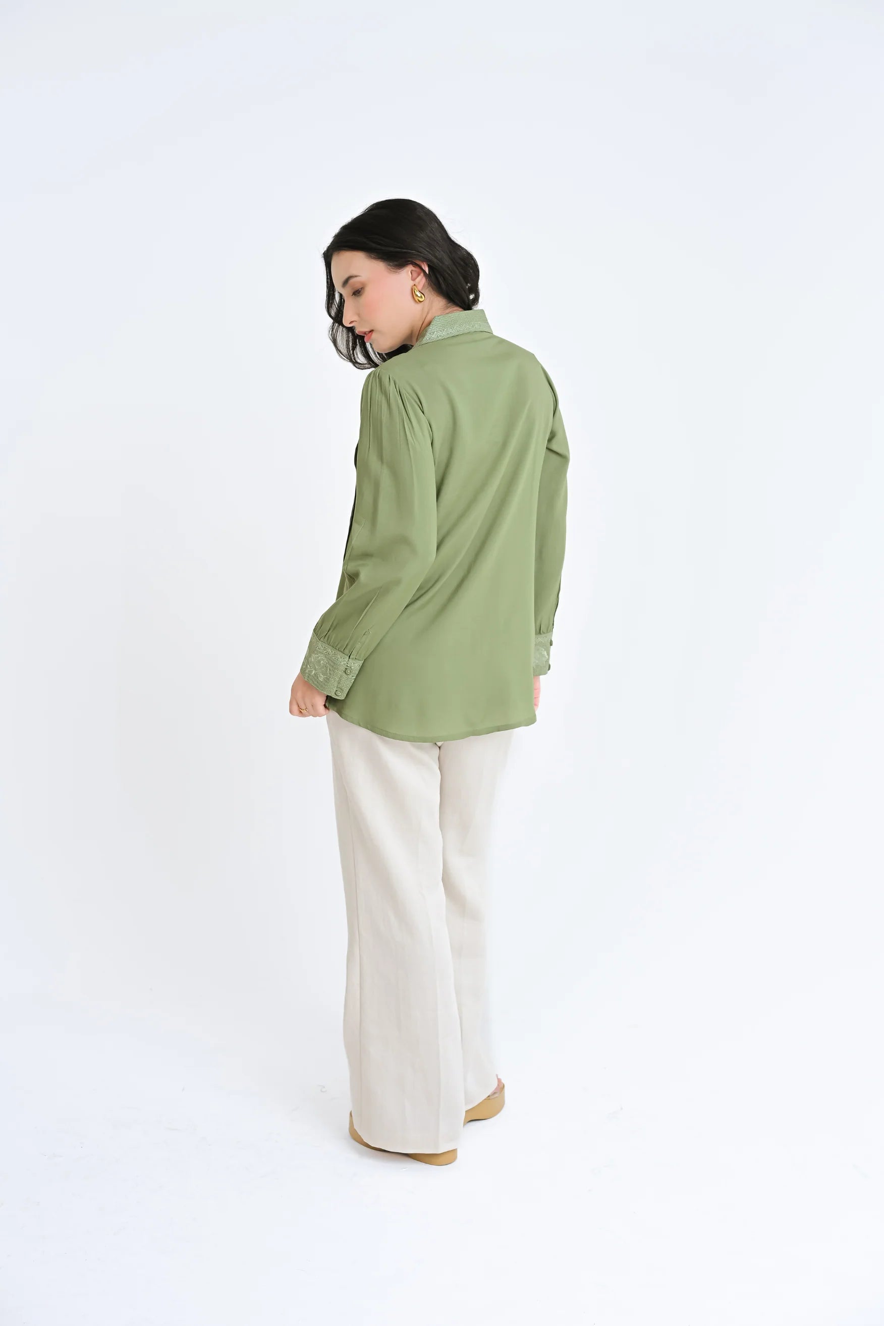 Valencia Embroidered Shirt Top- Sage
