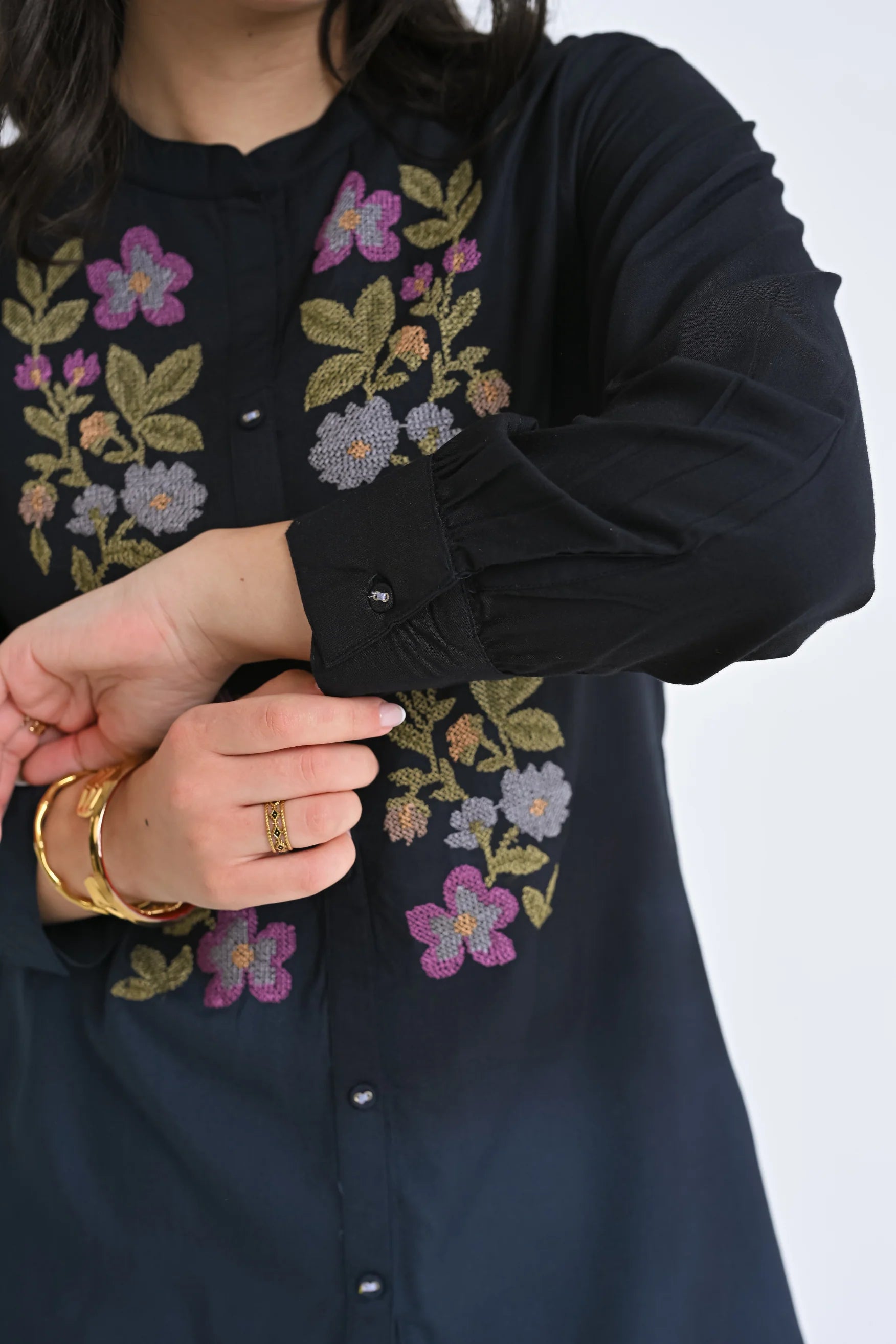 Aurora Embroidered Shirt Top- Dark Navy