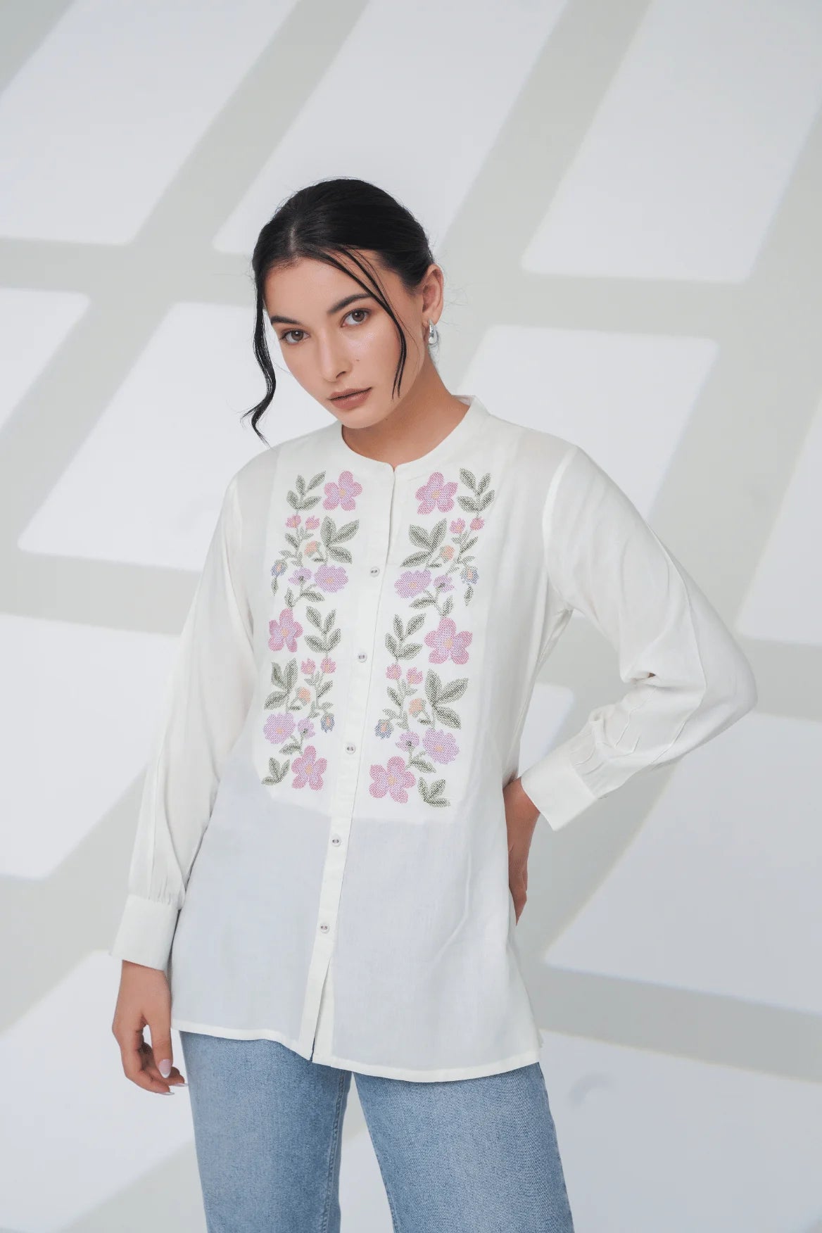 Aurora Embroidered Shirt Top- White