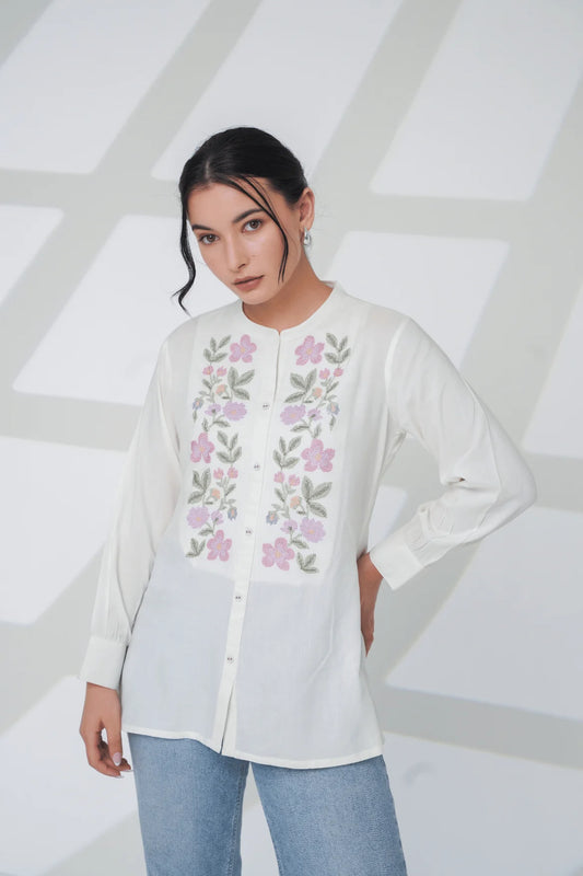 Aurora Embroidered Shirt Top – White