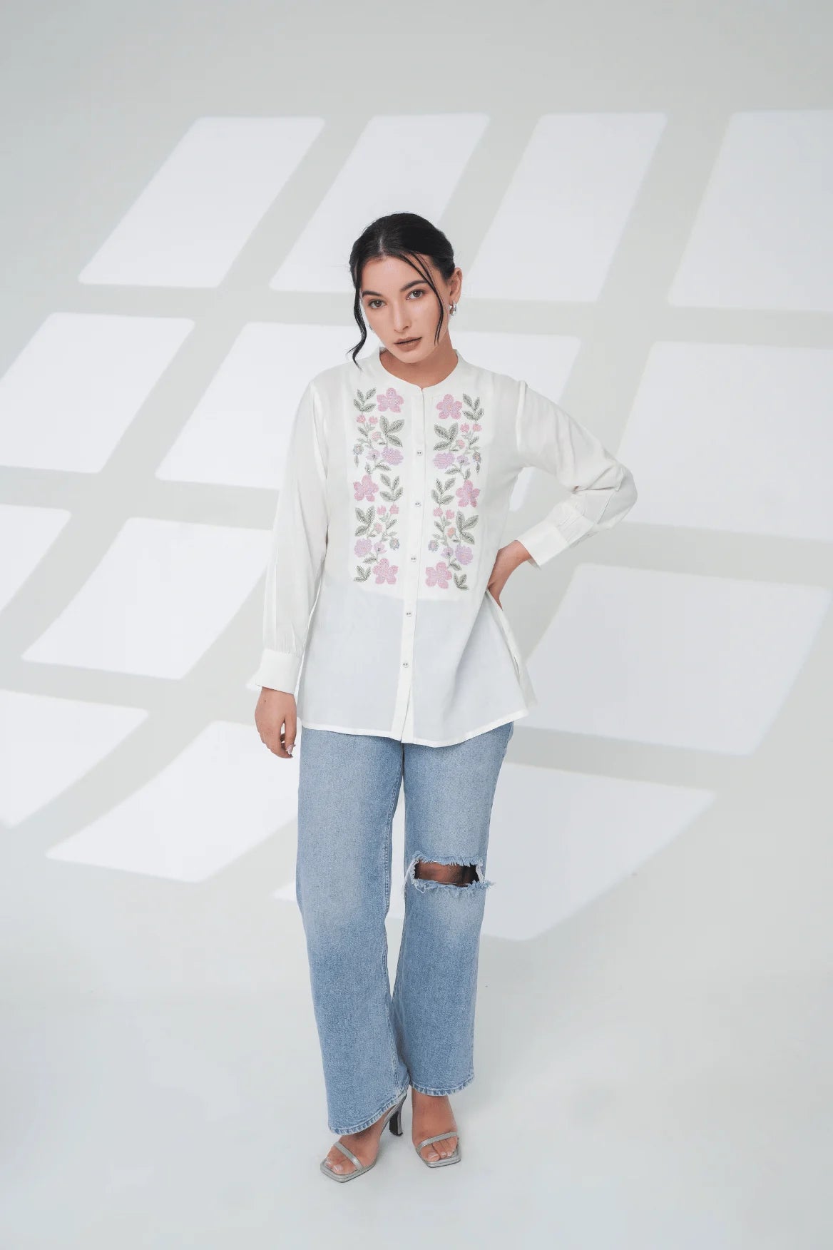 Aurora Embroidered Shirt Top- White