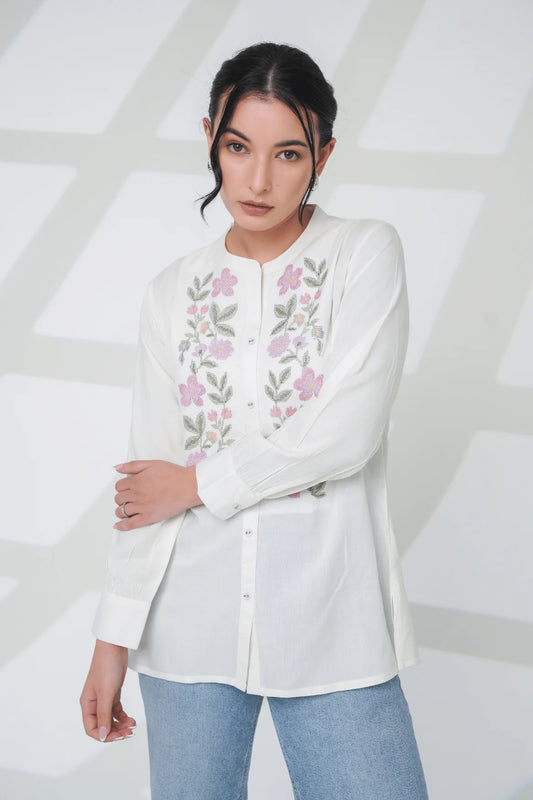 Aurora Embroidered Shirt Top – White