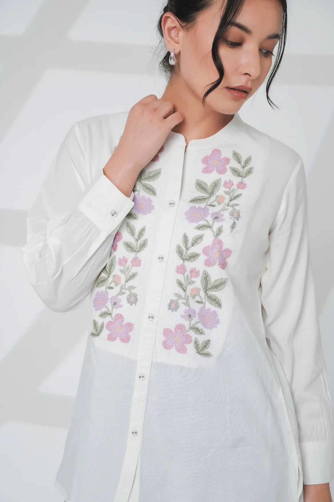 Aurora Embroidered Shirt Top- White
