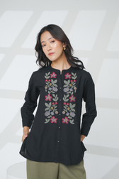 Aurora Embroidered Shirt Top – Black