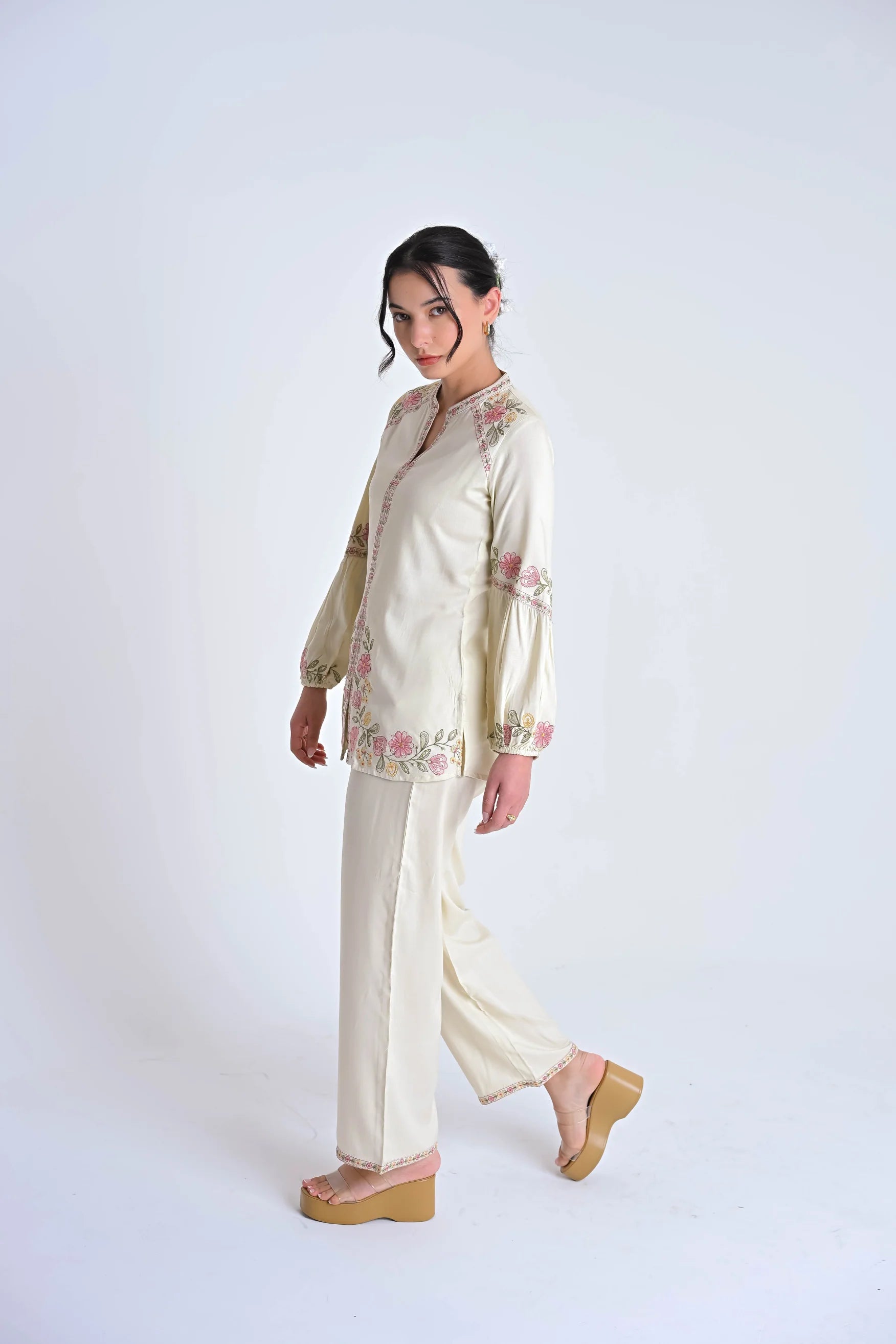 Celine Embroidered Co-ord Set- Ivory