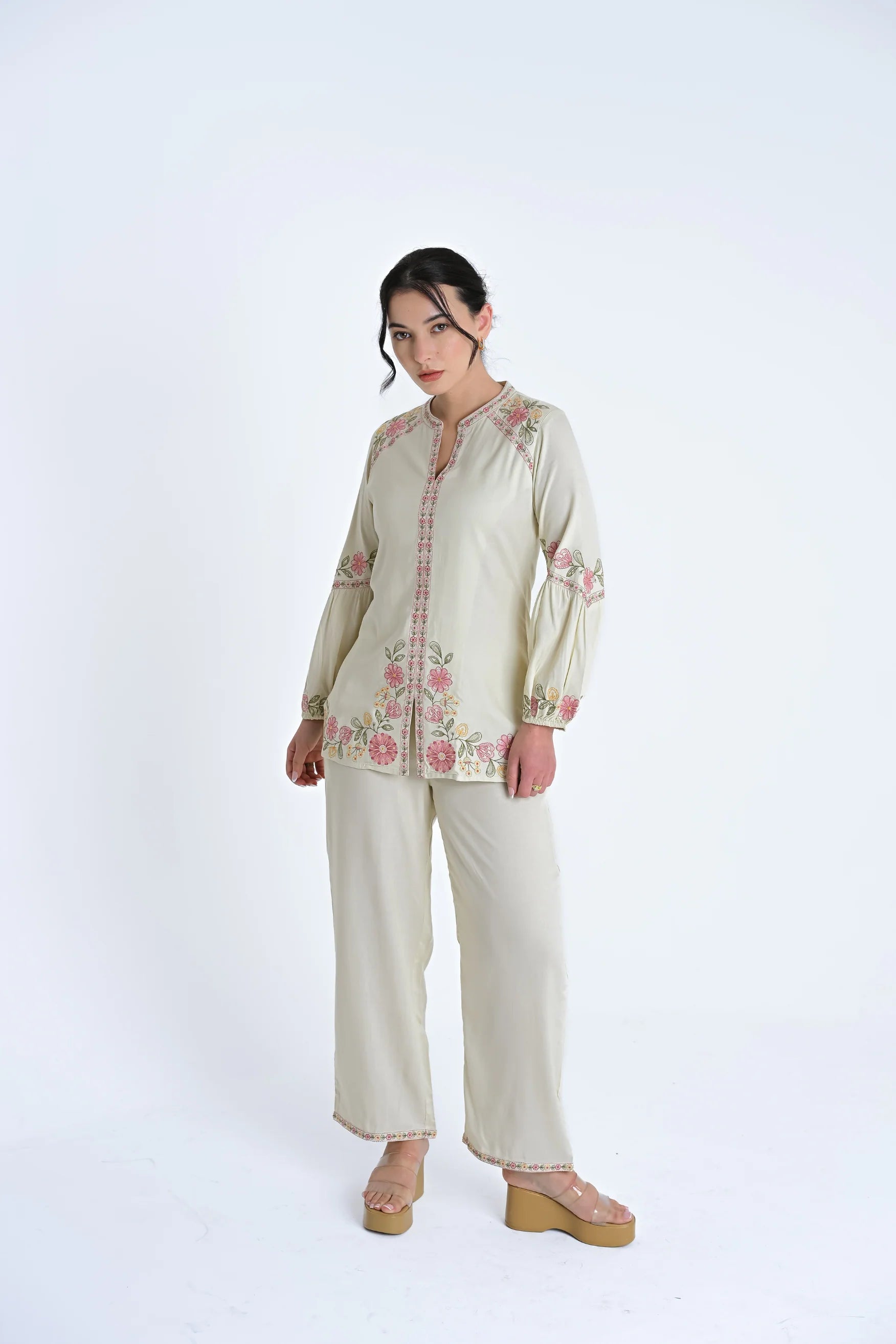 Celine Embroidered Co-ord Set- Ivory