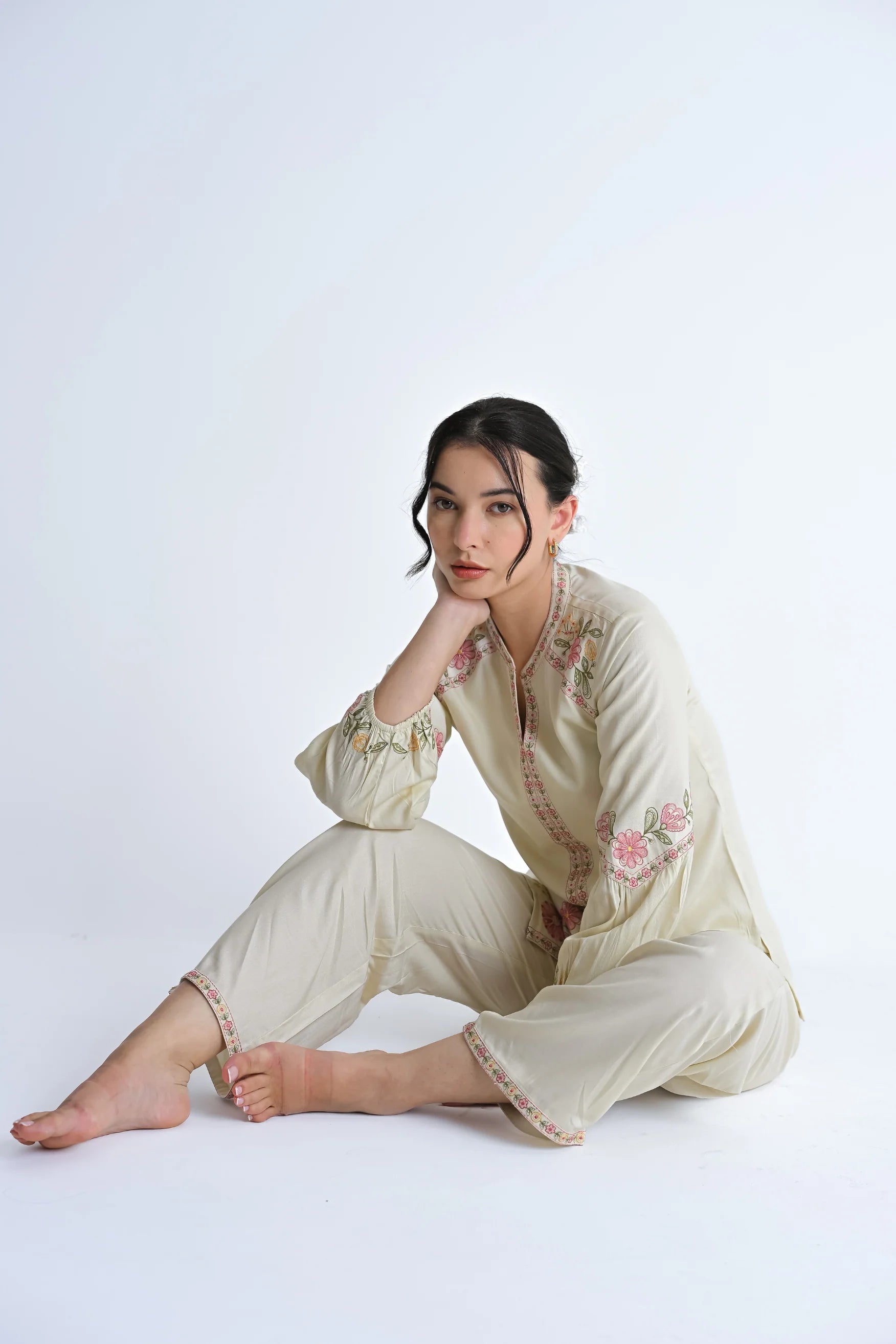Celine Embroidered Co-ord Set- Ivory
