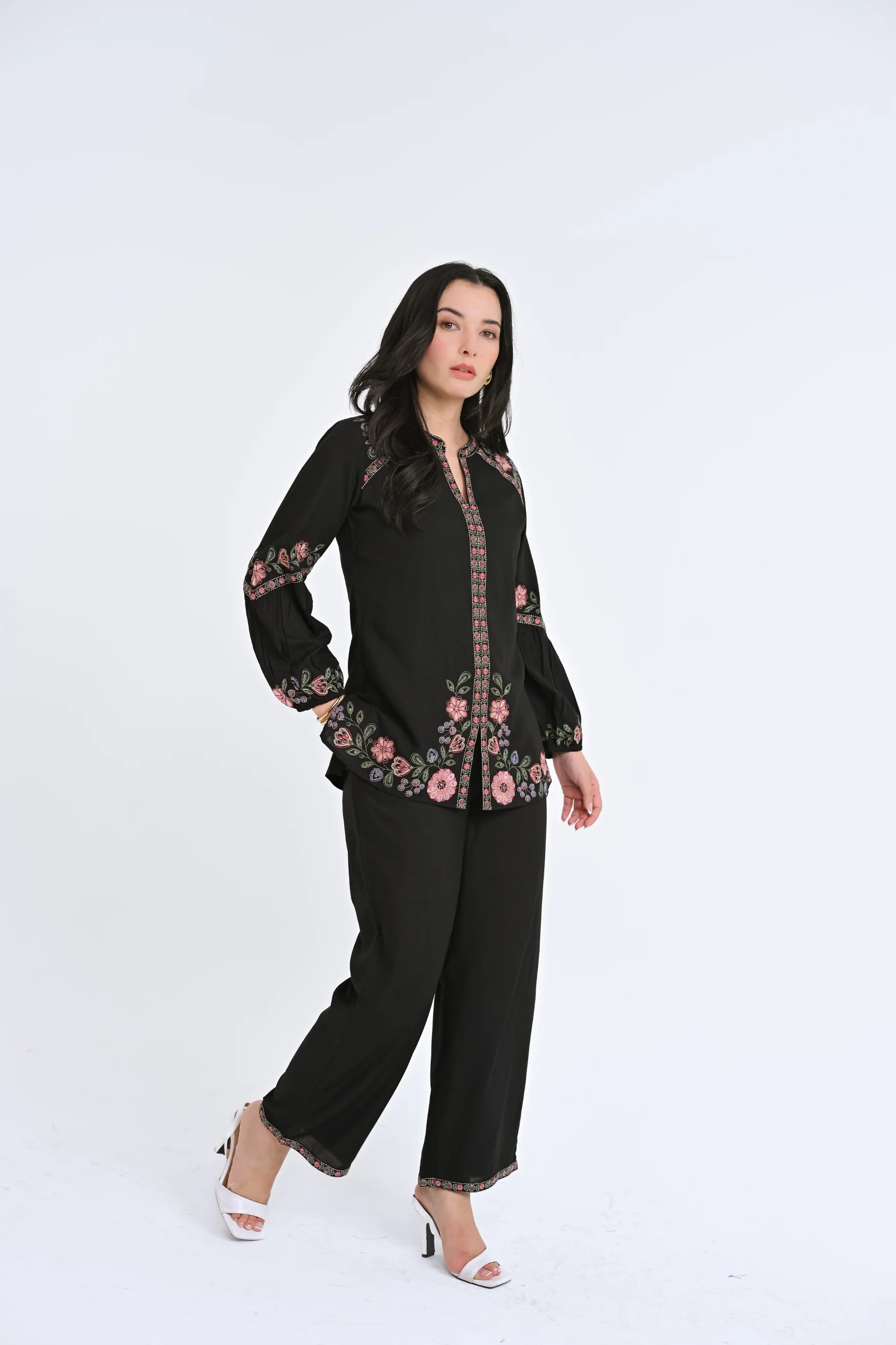 Celine Embroidered Co-ord Set- Black