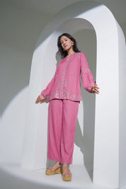 Celine Embroidered Co-ord Set- Petal Pink