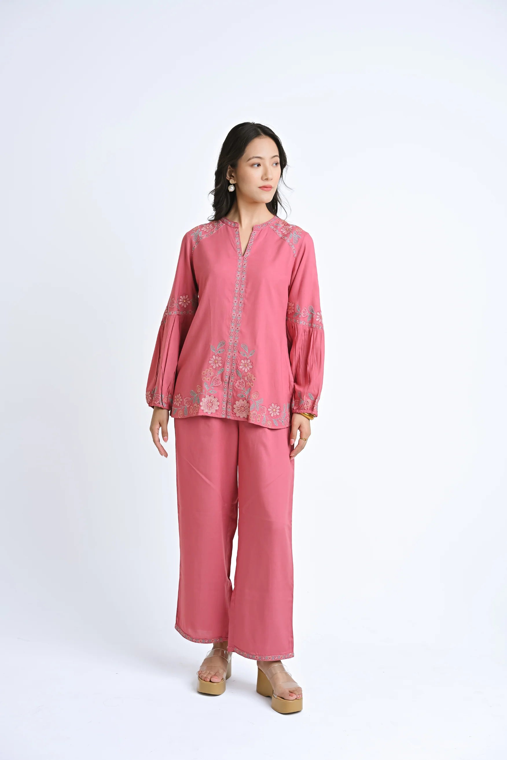 Celine Embroidered Co-ord Set- Petal Pink