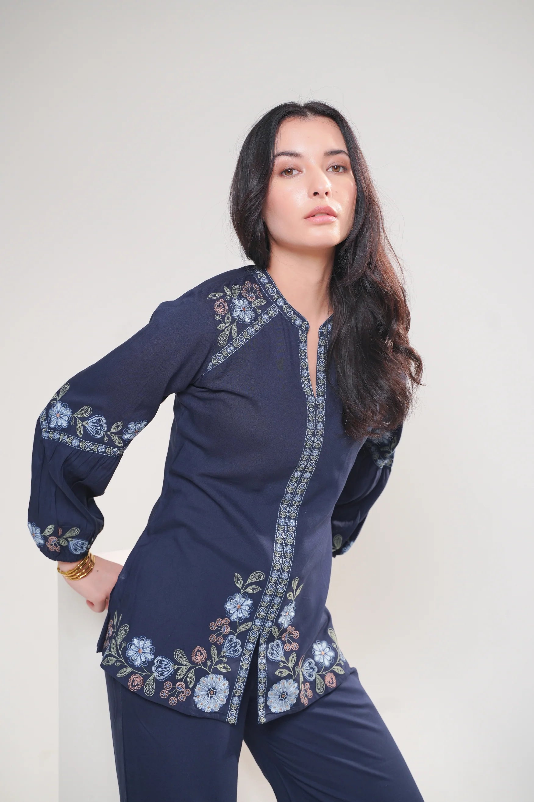 Celine Embroidered Co-ord Set- Navy