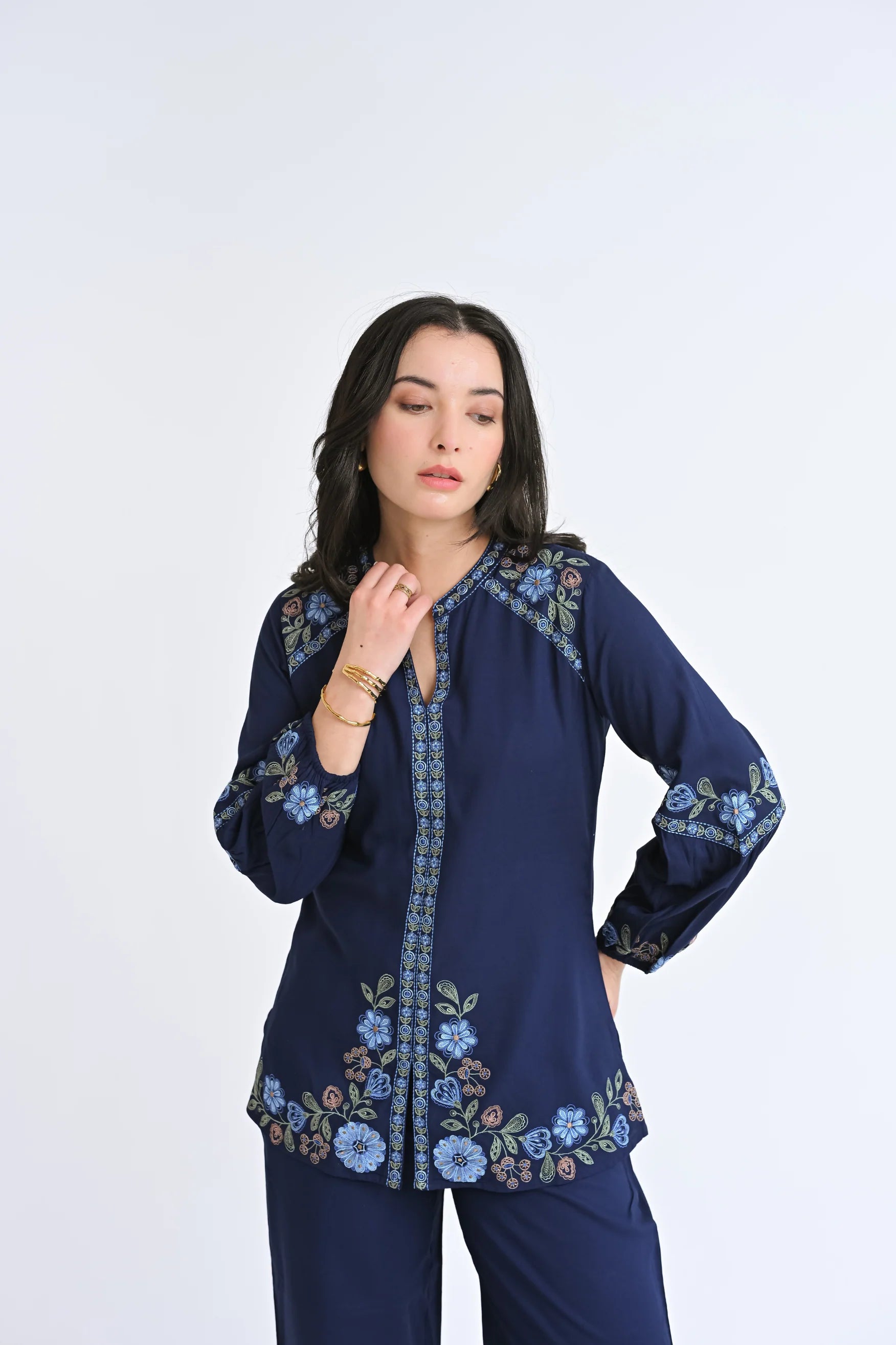 Celine Embroidered Co-ord Set- Navy
