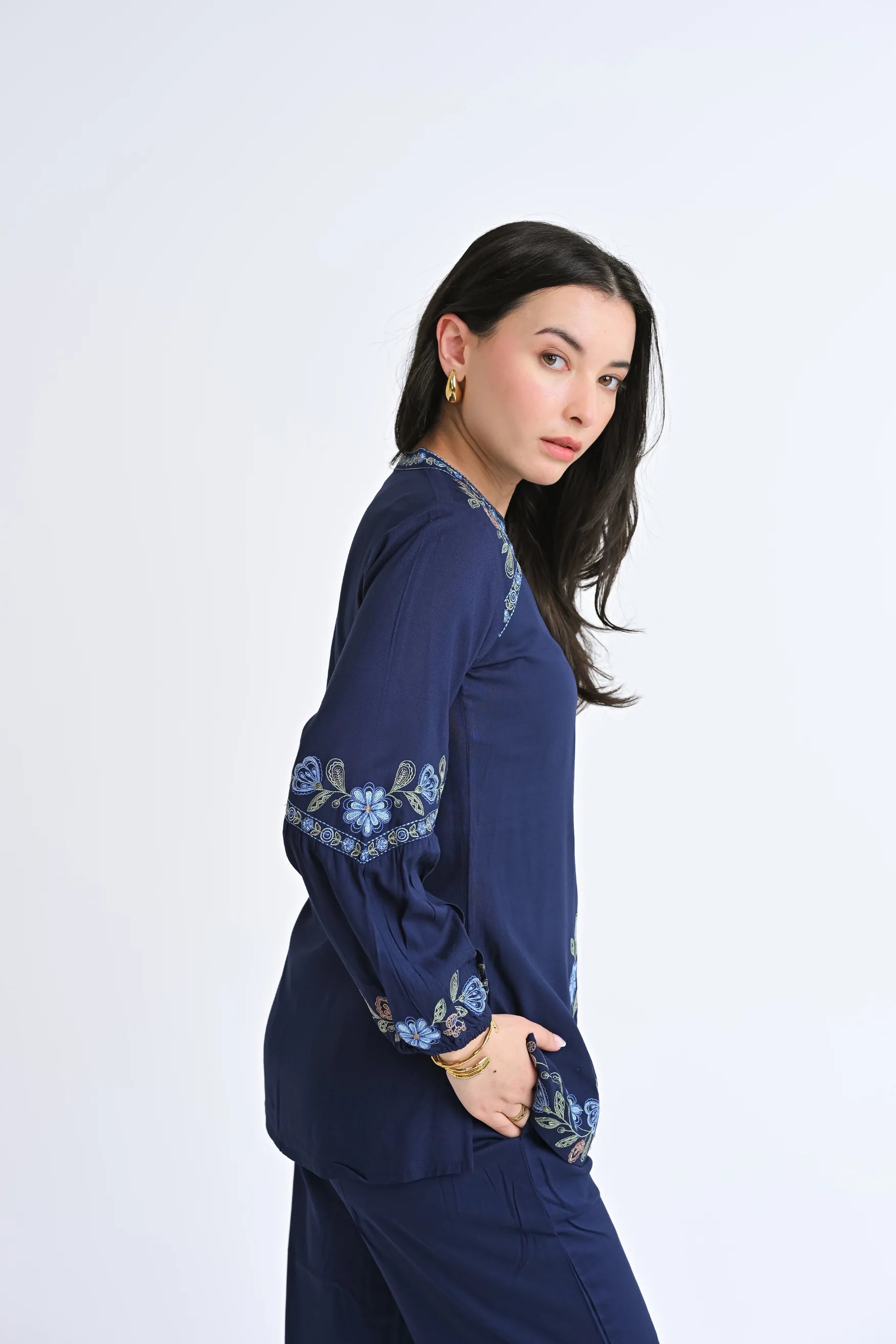 Celine Embroidered Co-ord Set- Navy