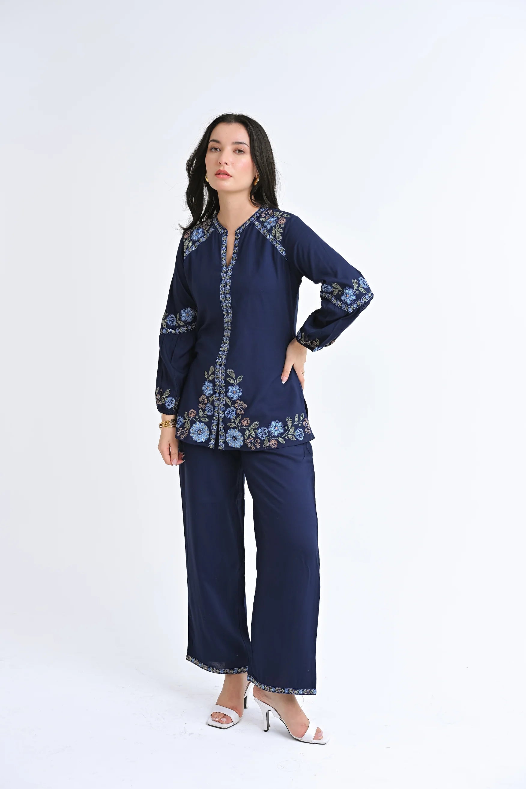 Celine Embroidered Co-ord Set- Navy