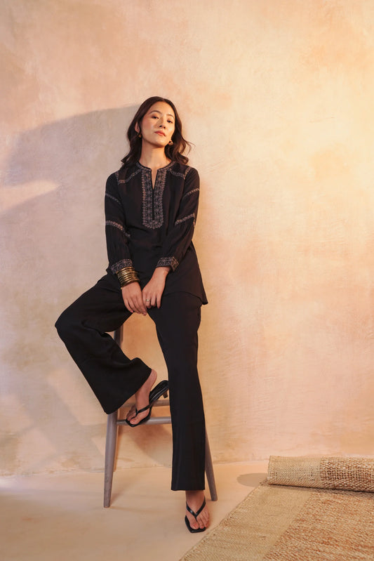 June Embroidered Top- Black