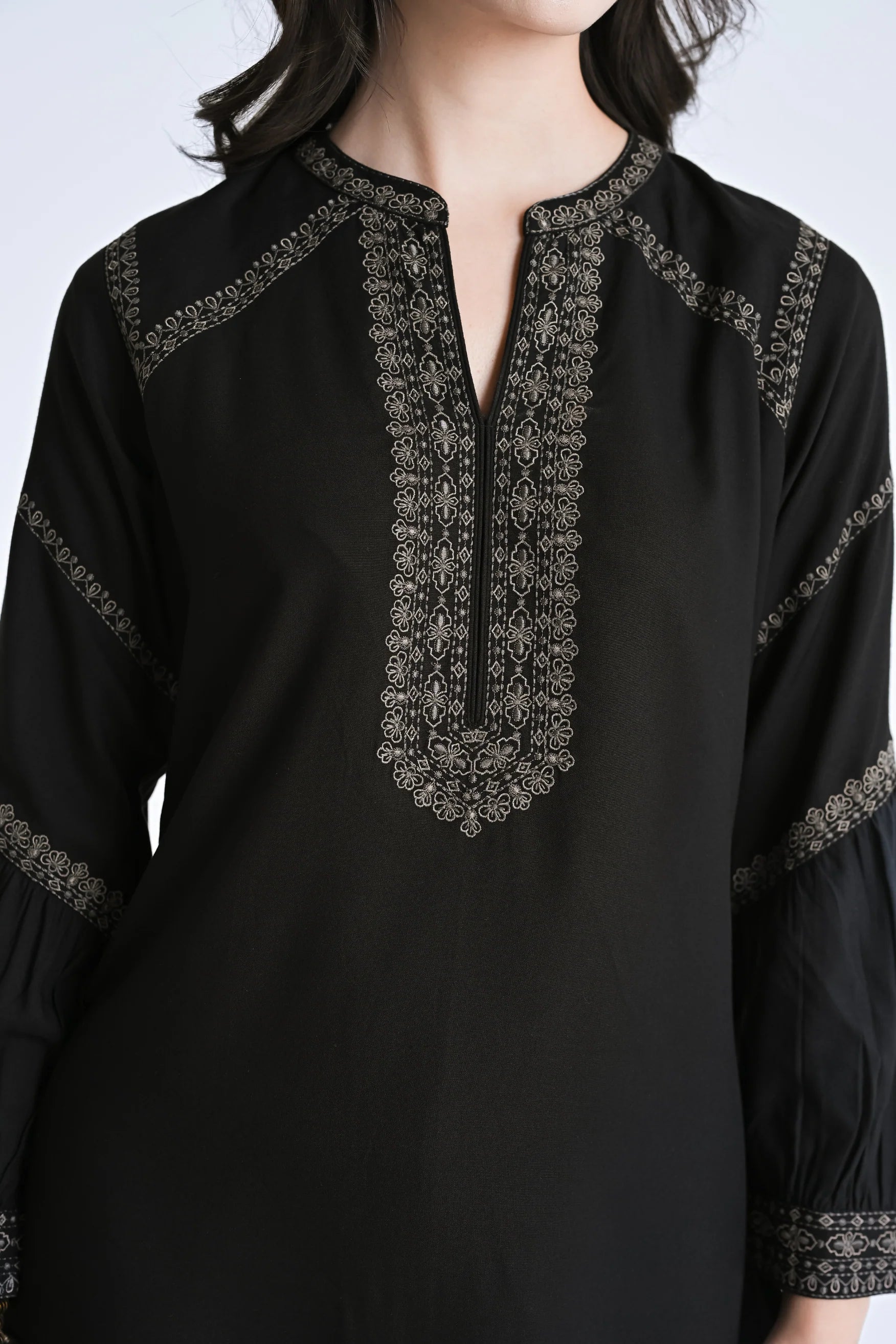 June Embroidered Top- Black