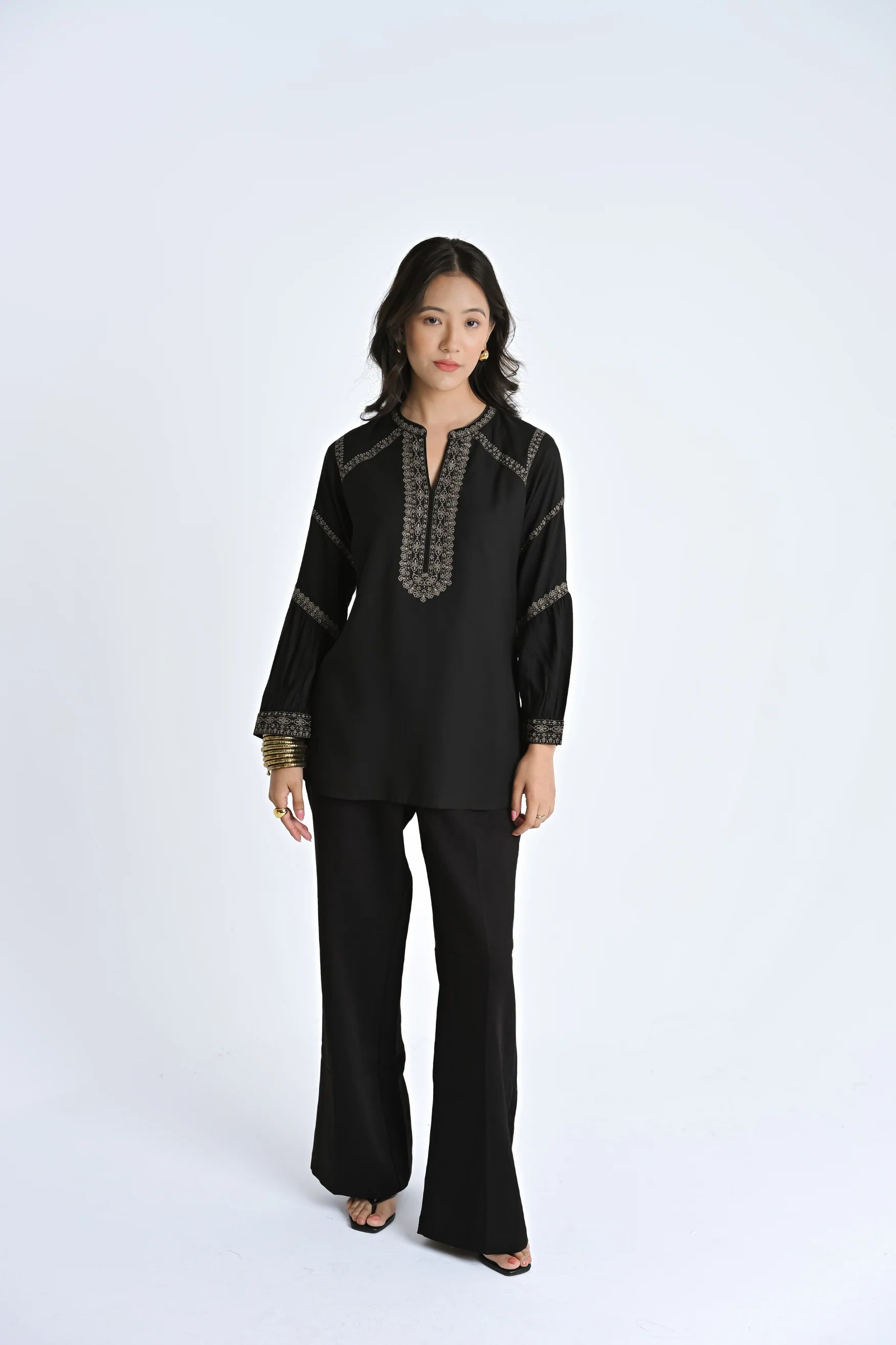 June Embroidered Top- Black