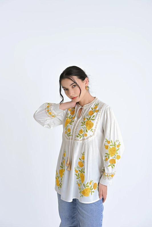 Goa Embroidered Top – White