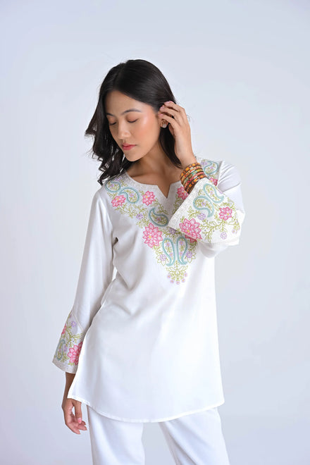 Ambi Embroidered Top- White