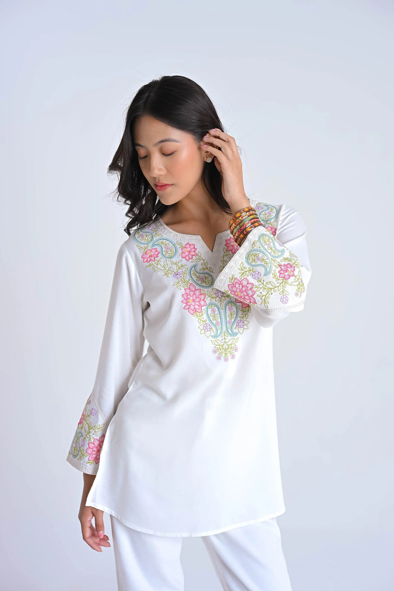 Ambi Embroidered Top- White