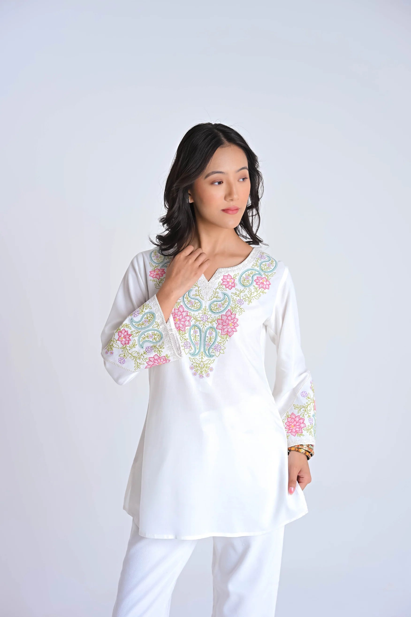 Ambi Embroidered Top- White