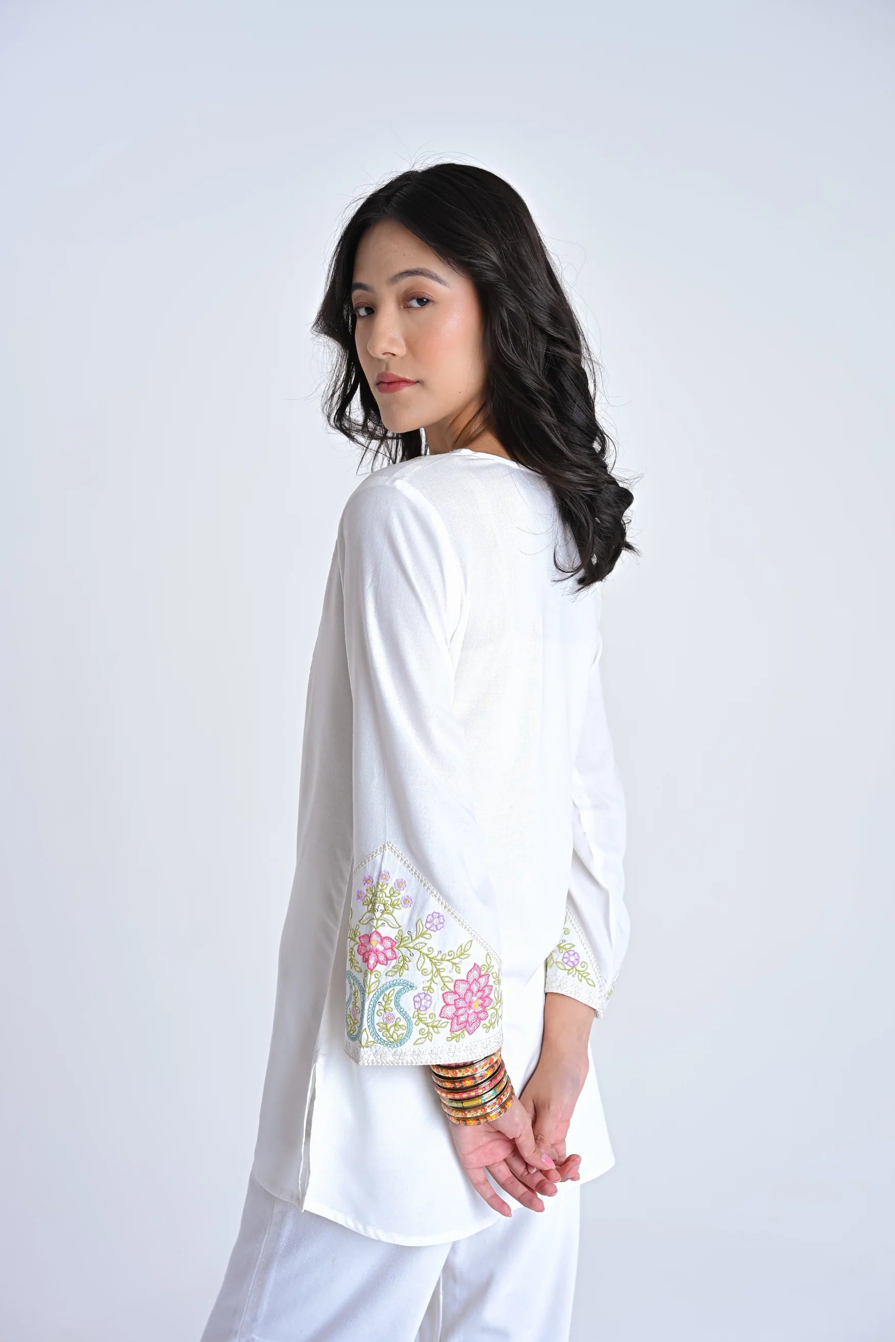 Ambi Embroidered Top- White