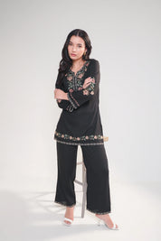 Kaia Embroidered Co-ord Set- Black