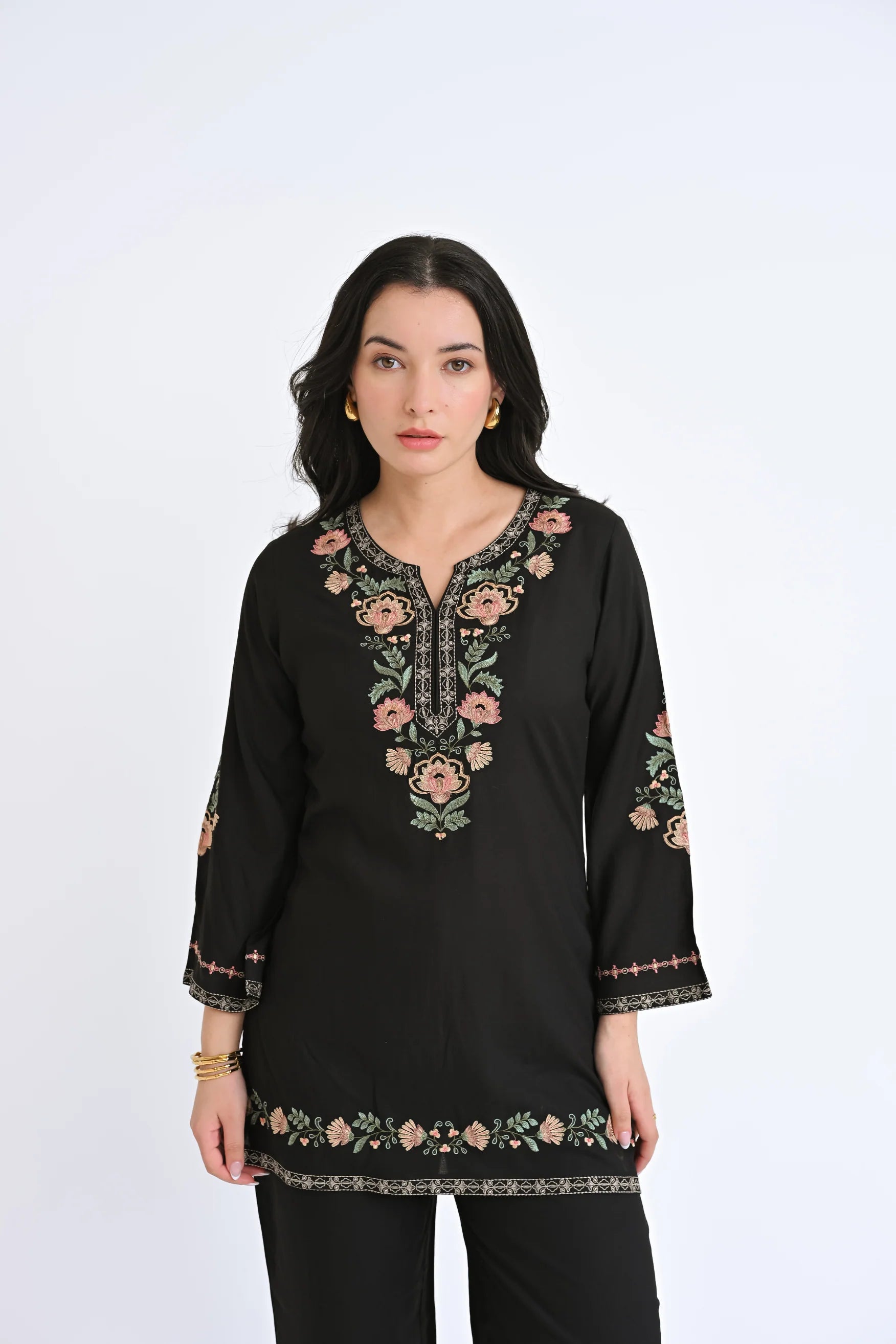 Kaia Embroidered Co-ord Set- Black