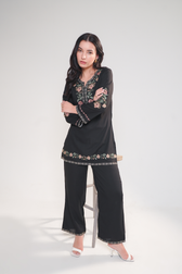 Kaia Embroidered Co-ord Set – Black