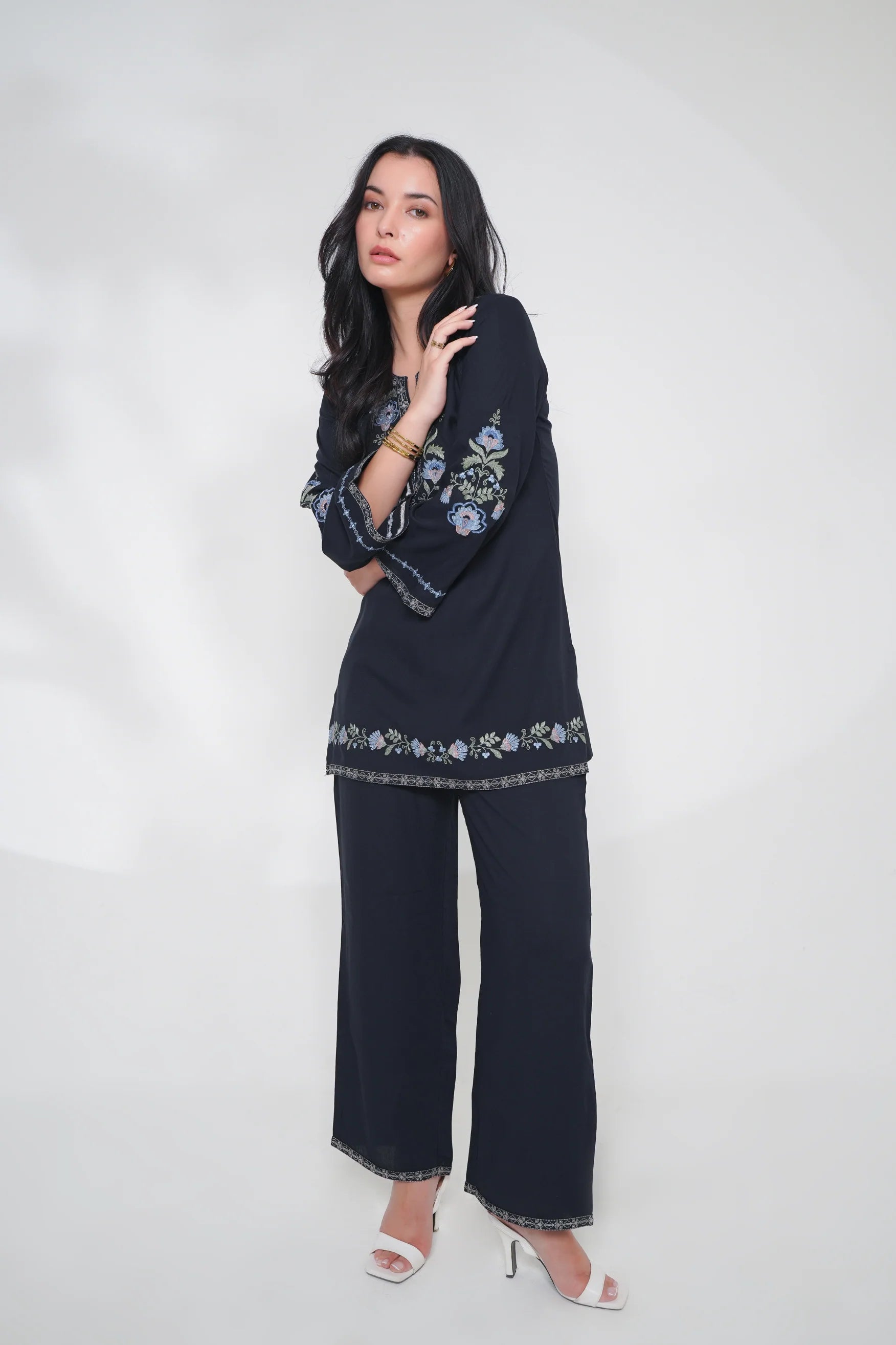 Kaia Embroidered Co-ord Set- Dark Navy