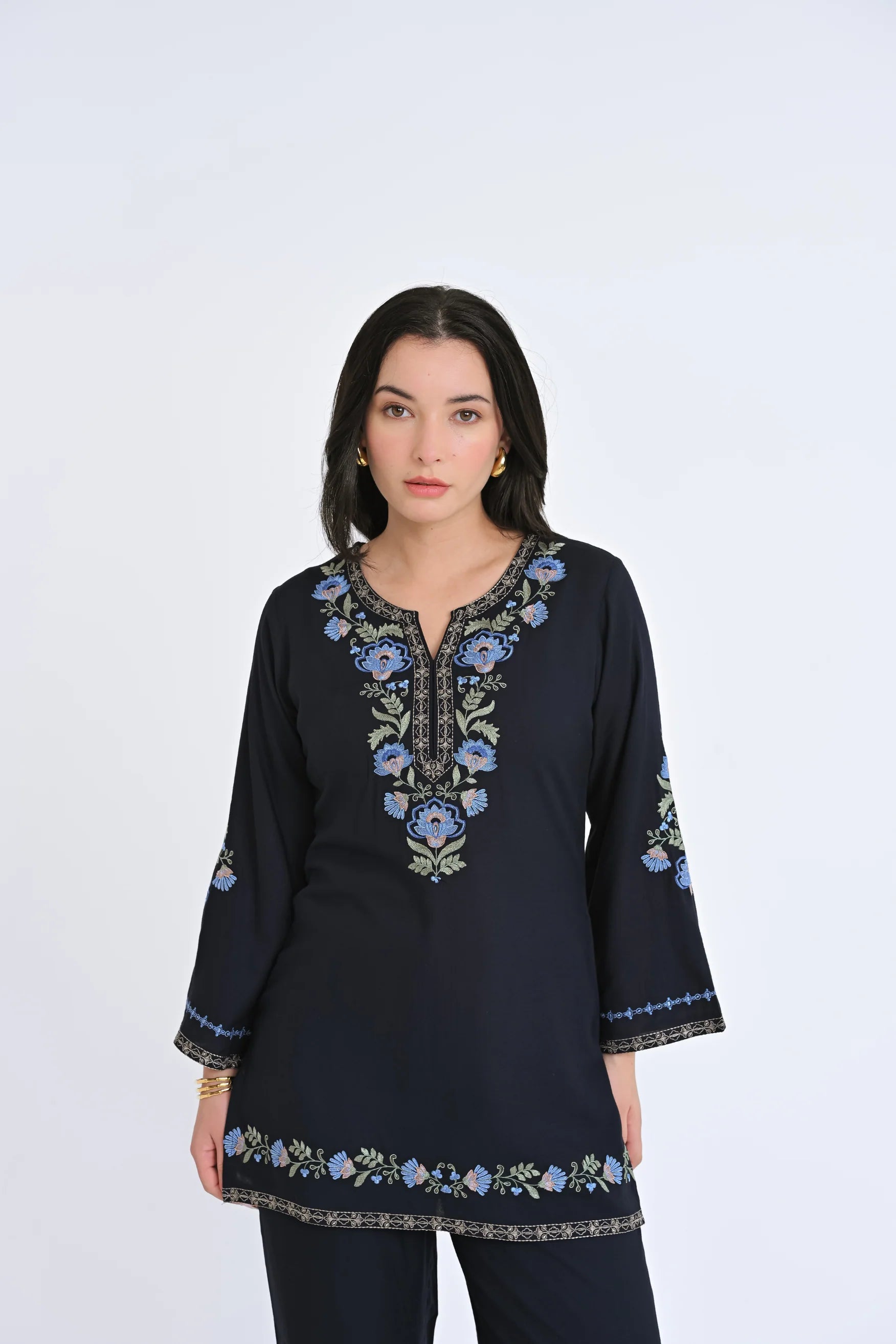 Kaia Embroidered Co-ord Set- Dark Navy
