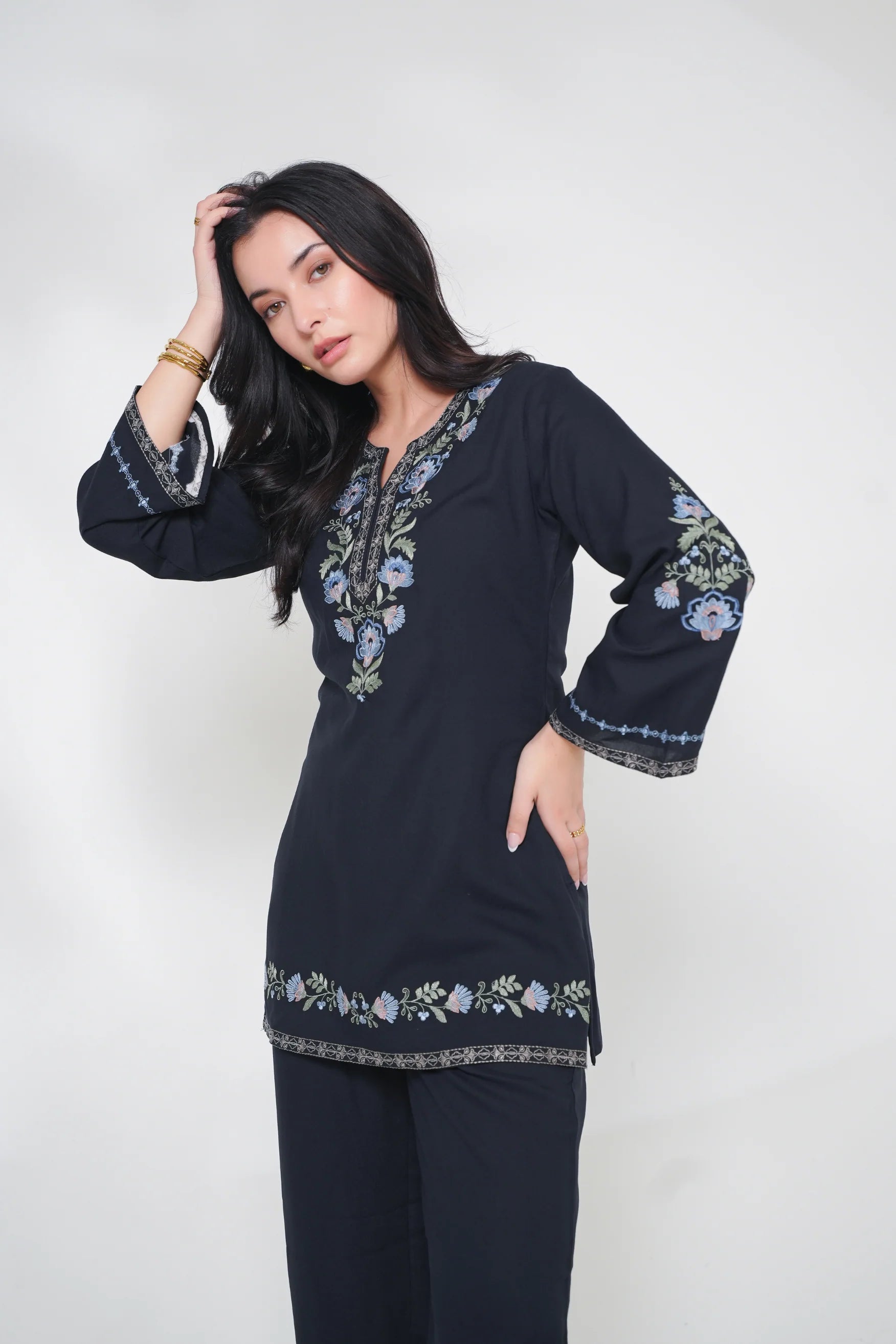 Kaia Embroidered Co-ord Set- Dark Navy