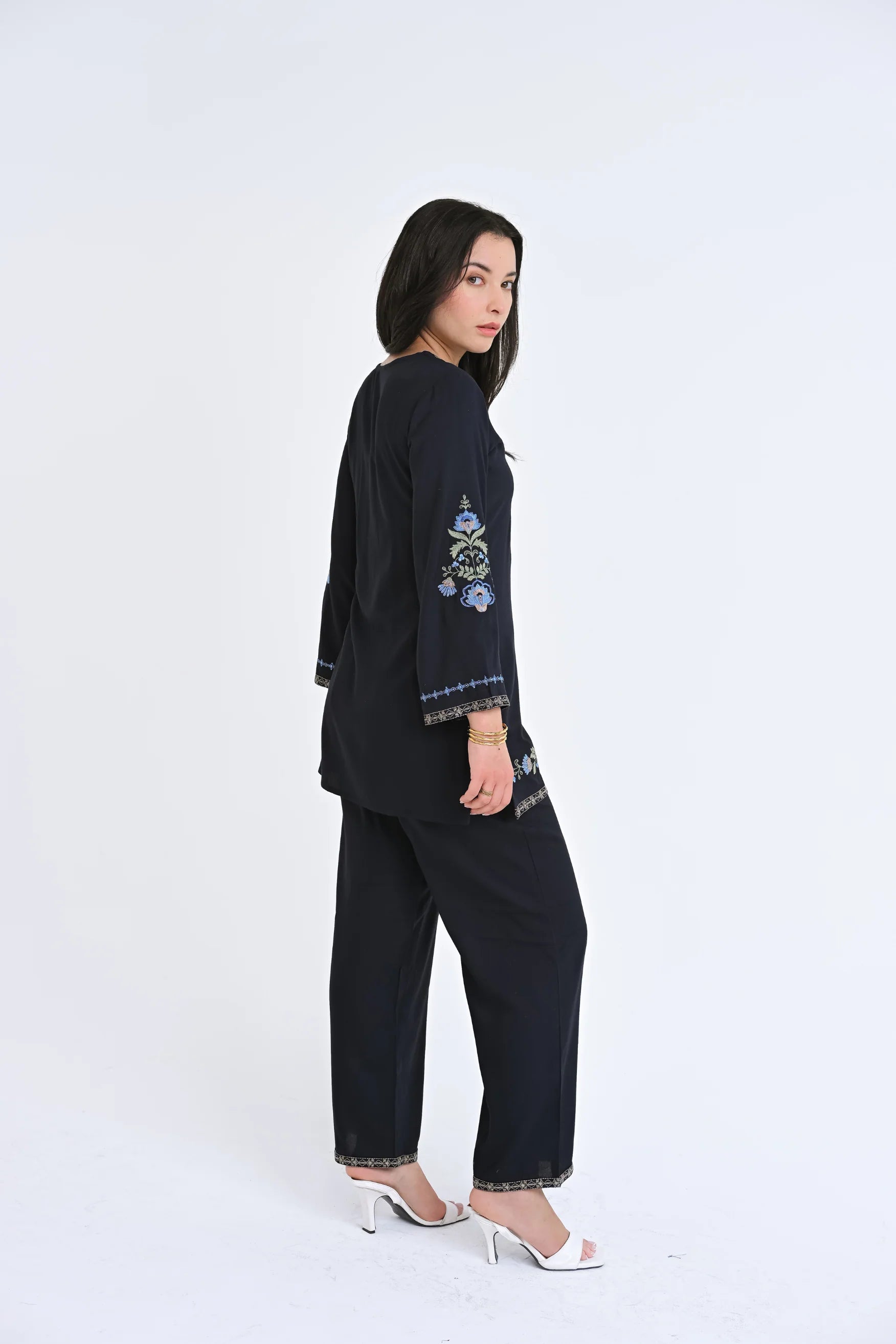 Kaia Embroidered Co-ord Set- Dark Navy