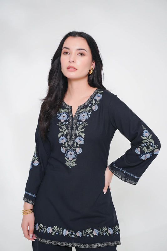 Kaia Embroidered Co-ord Set- Dark Navy