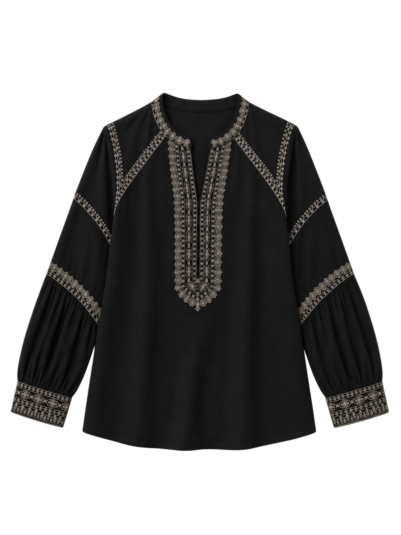 June Embroidered Top- Black