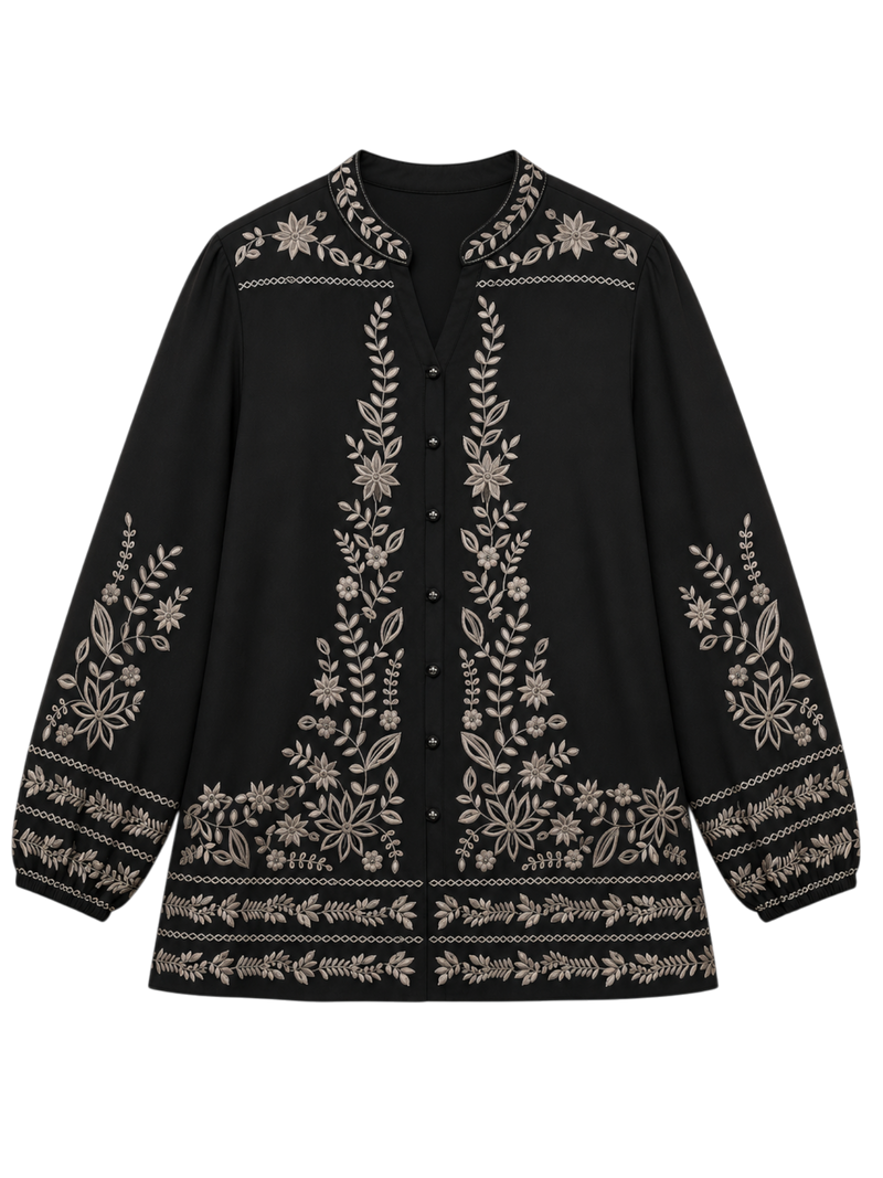 Luna Embroidered Shirt Top- Black