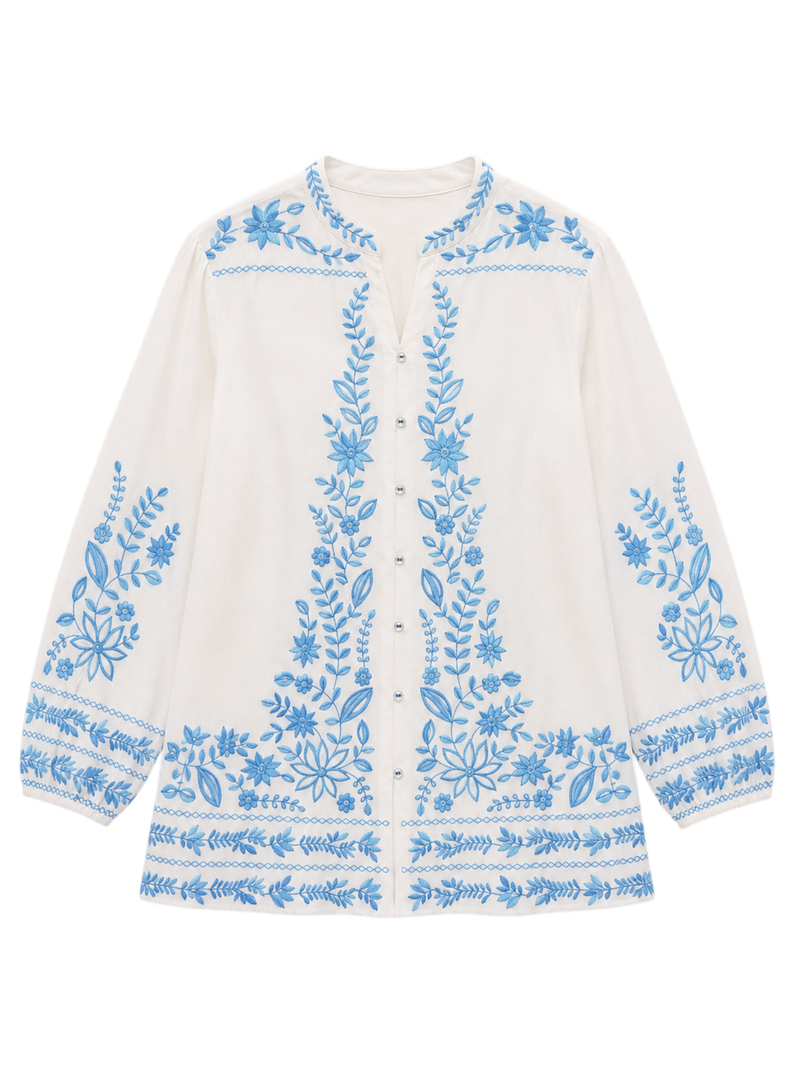Luna Embroidered Shirt Top- White