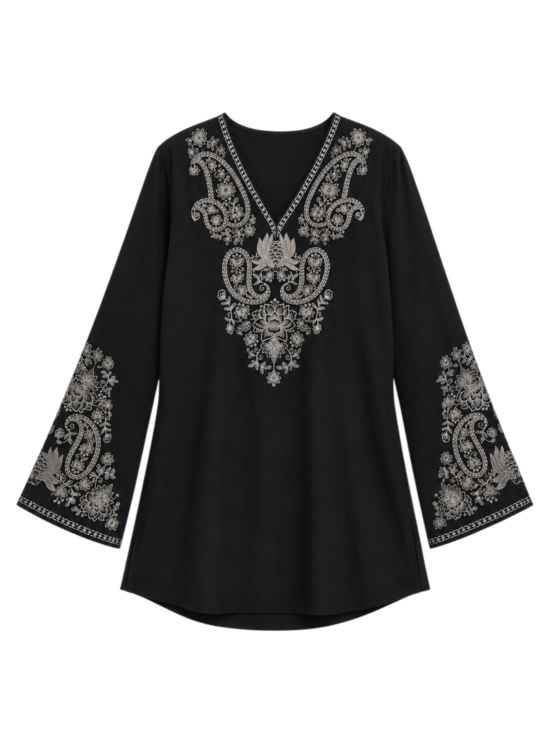 Raya Embroidered Top- Black
