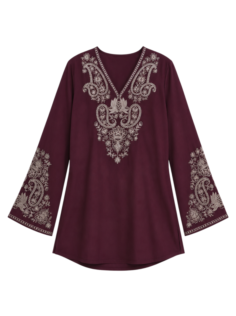 Raya Embroidered Top- Wine