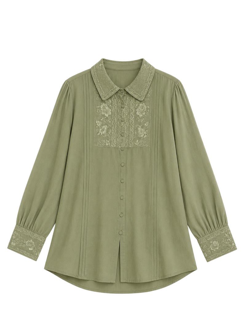 Valencia Embroidered Shirt Top- Sage