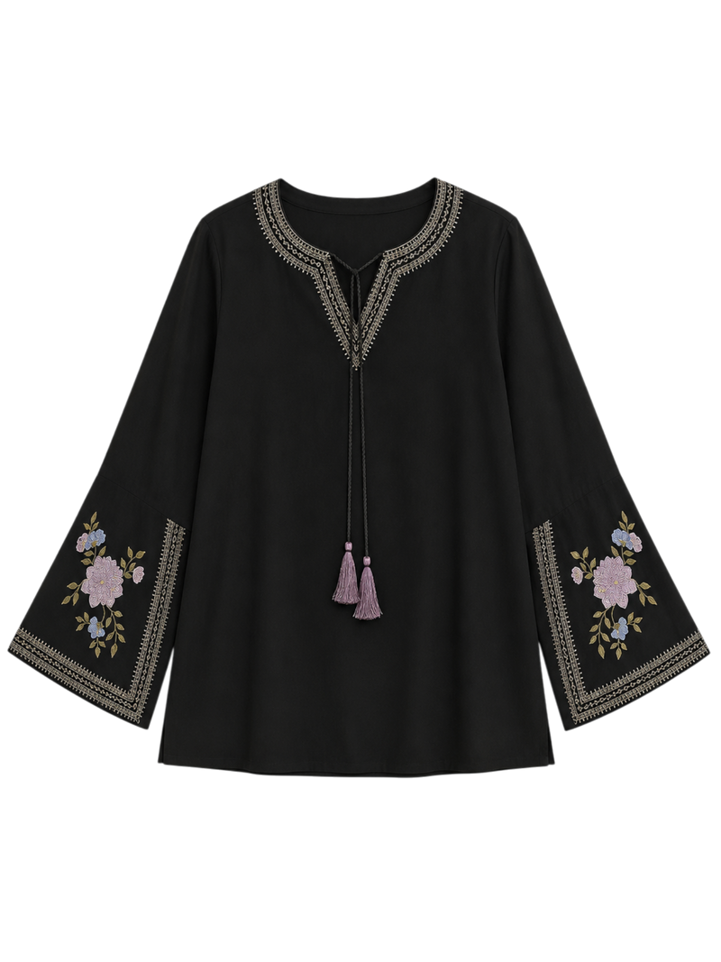 Zuri Embroidered Top- Black