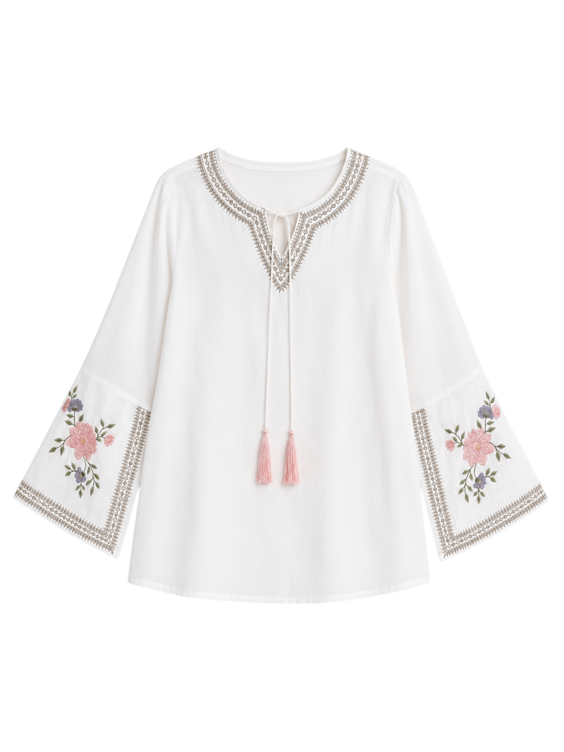 Zuri Embroidered Top- White