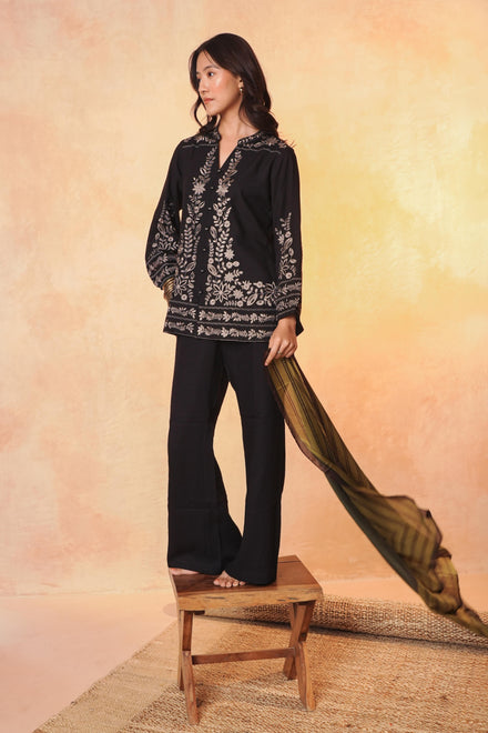 Luna Embroidered Shirt Top- Black