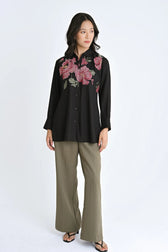 Ambrosia Embroidered Shirt Top- Black