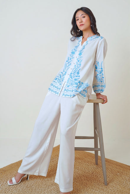 Luna Embroidered Shirt Top- White