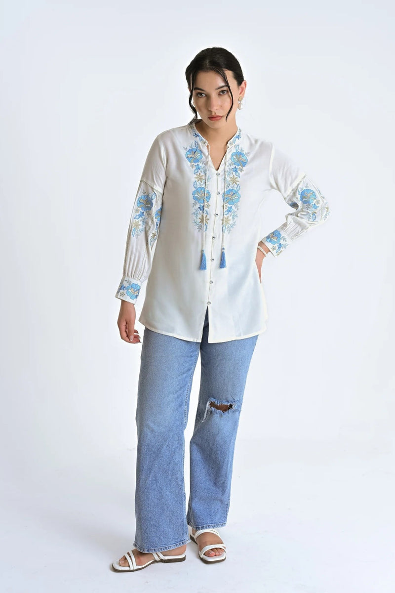 Ivy Embroidered Shirt Top- White